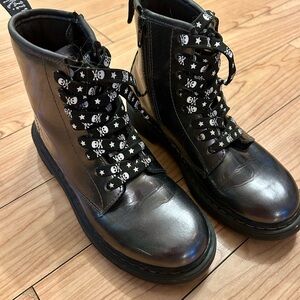 Dr. Martens Black Leather Combat Boots with Skull Laces